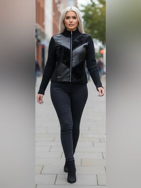 Black Teddy Jacket with Textured Design